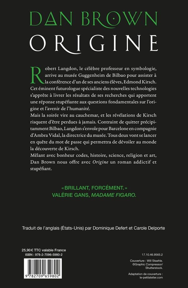 Quatrième de couverture de « Origine : roman »