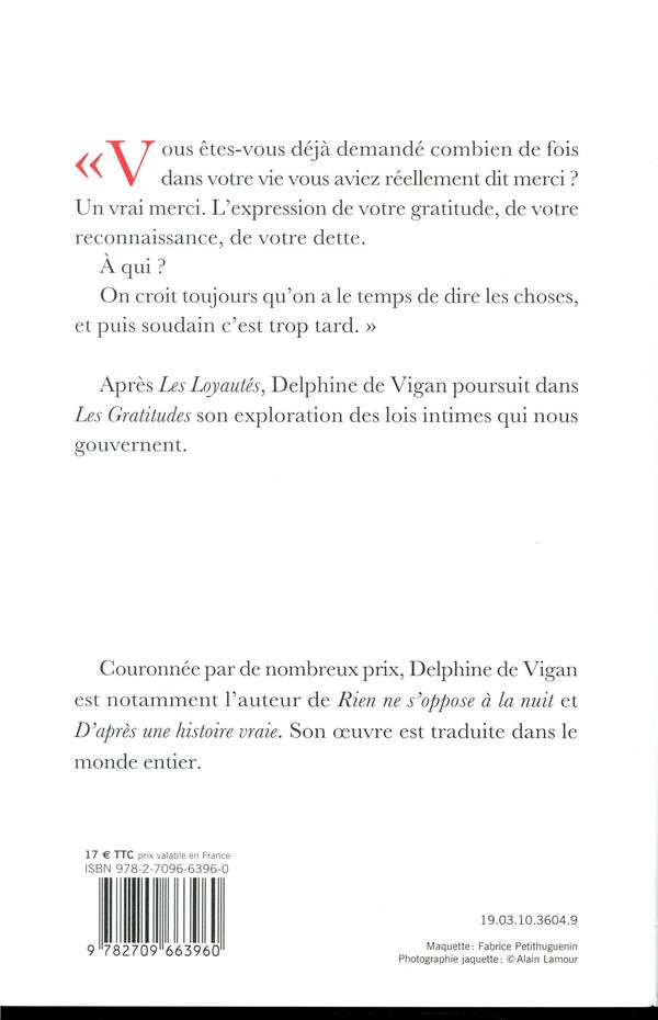 Quatrième de couverture de « Les gratitudes : roman »