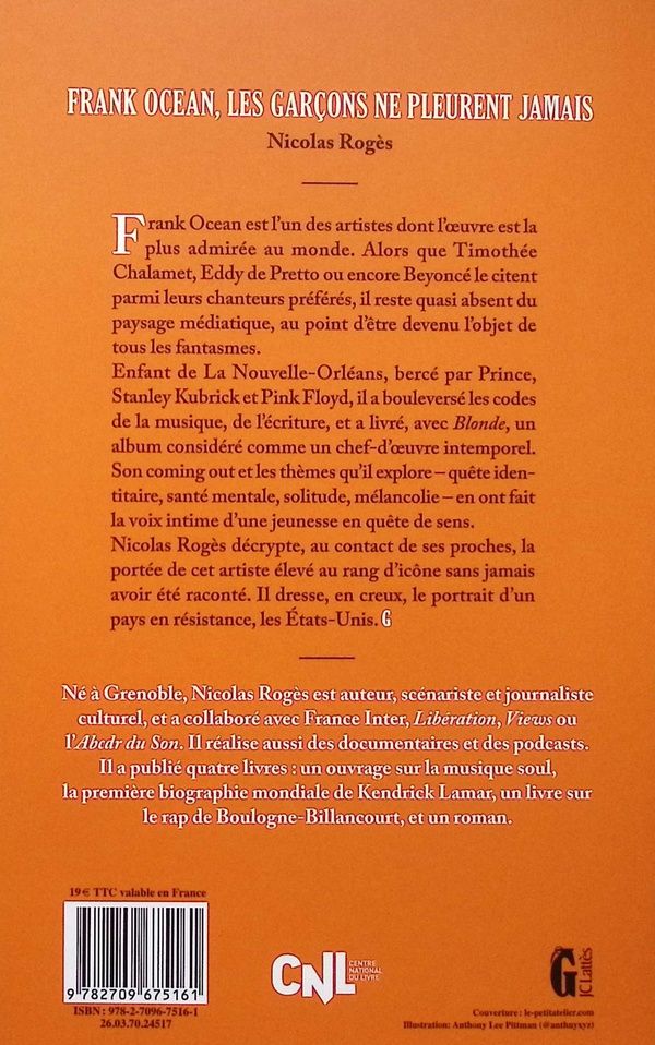 Quatrième de couverture de « Frank Ocean, les garçons ne pleurent jamais »