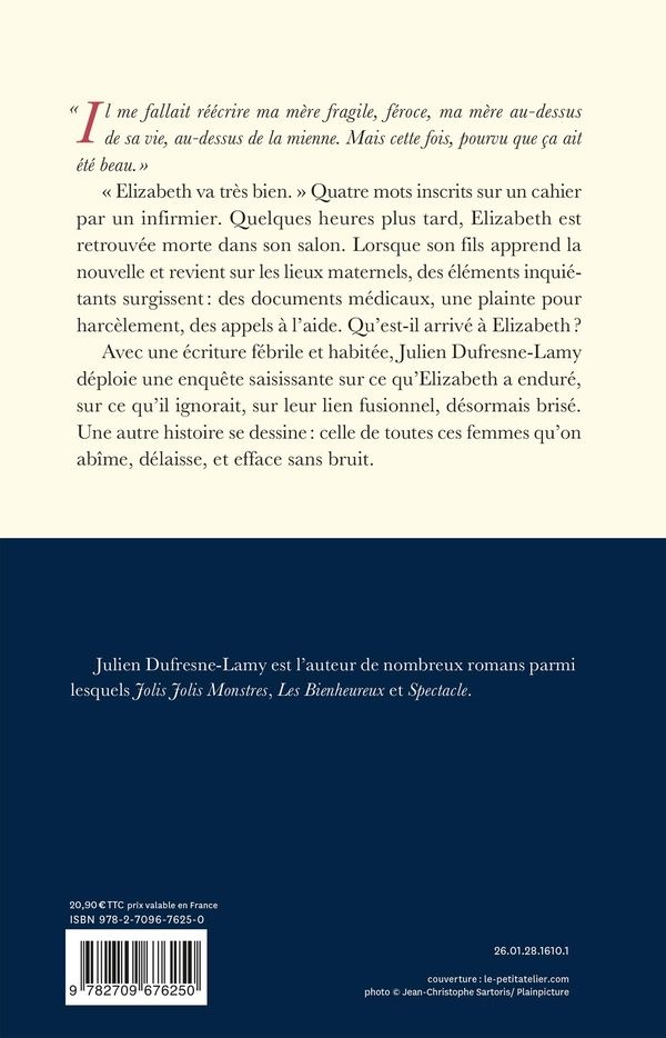 Quatrième de couverture de « Elizabeth va très bien : roman »