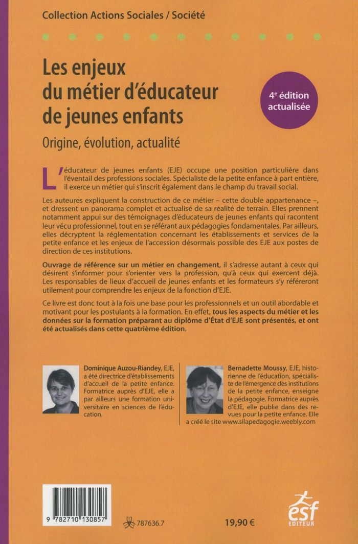 Quatrième de couverture de « ENJEUX DU METIER D'EDUCATEUR DE JEUNES ENFANT »