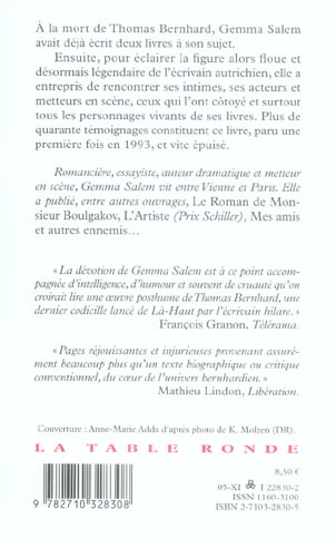 Quatrième de couverture de « THOMAS BERNHARD ET LES SIENS »