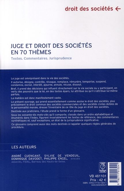 Quatrième de couverture de « JUGE & DT DES SOCIETES EN 70 THEMES »