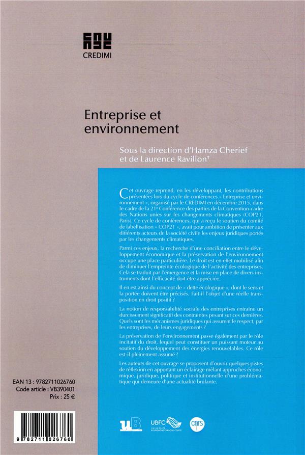 Quatrième de couverture de « ENTREPRISE ET ENVIRONNEMENT »