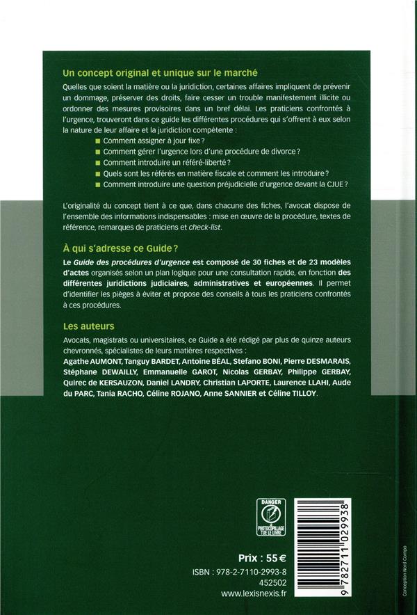 Quatrième de couverture de « GUIDE DES PROCEDURES D'URGENCE 19/20 »