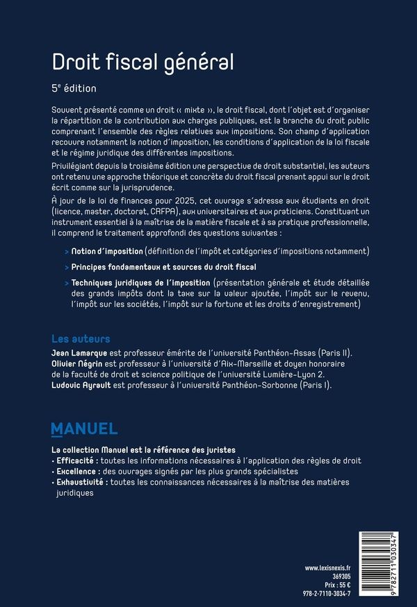 Quatrième de couverture de « Droit fiscal général »