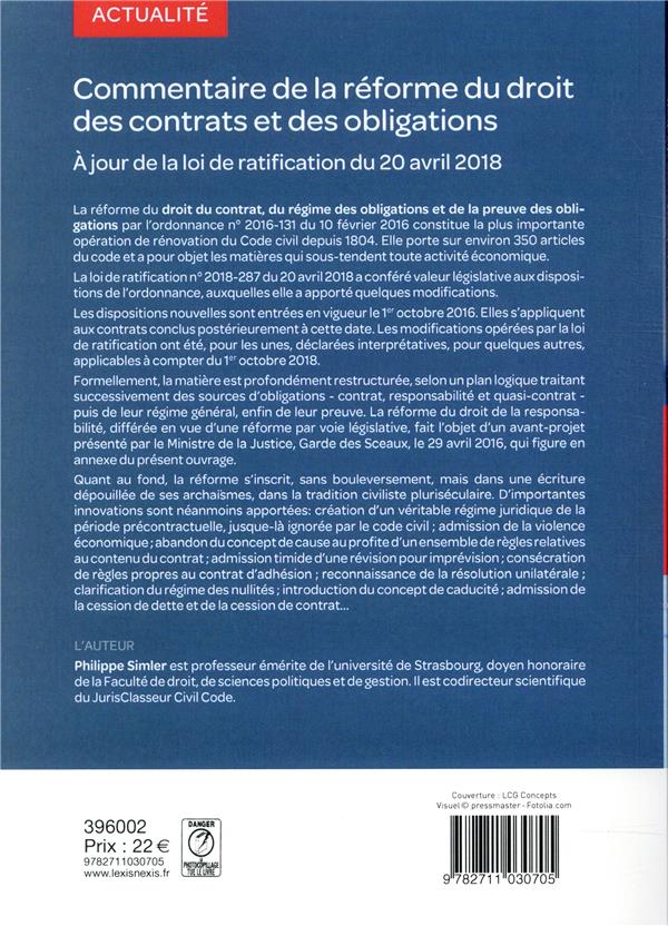Quatrième de couverture de « COMMENTAIRE DE LA REFORME DU DROIT DES CONTRATS ET DES OBLIGATIONS »