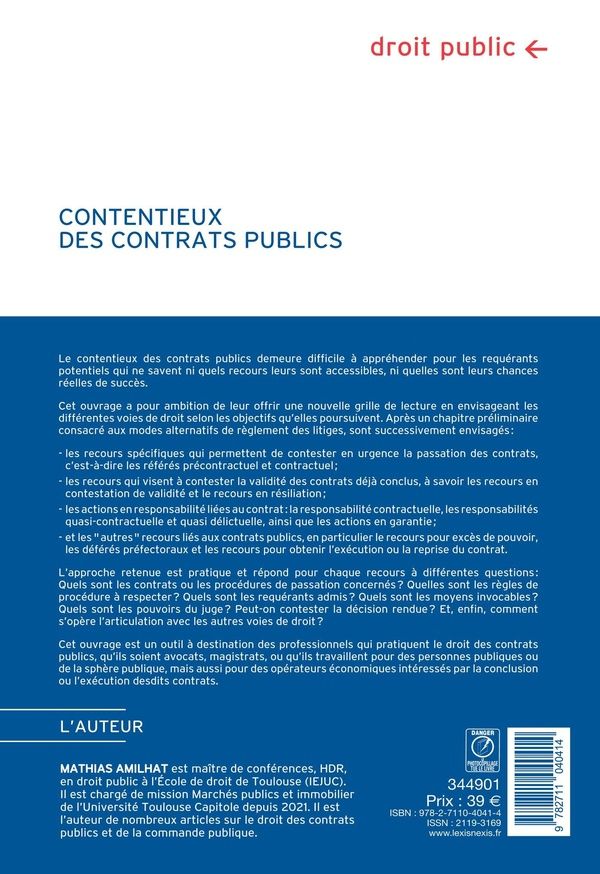 Quatrième de couverture de « Contentieux des contrats publics »