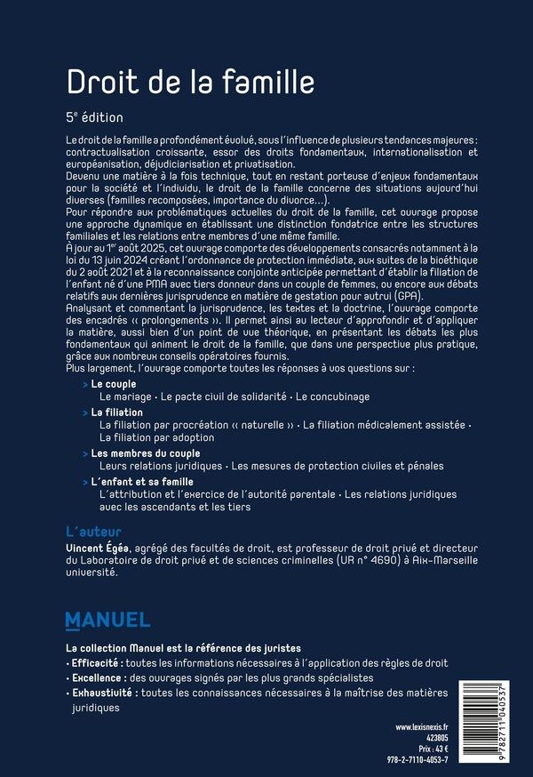 Quatrième de couverture de « Droit de la famille »