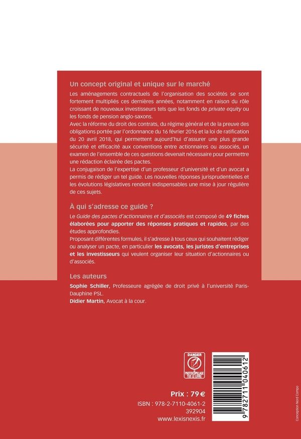 Quatrième de couverture de « Guide des pactes d'actionnaires et d'associés »