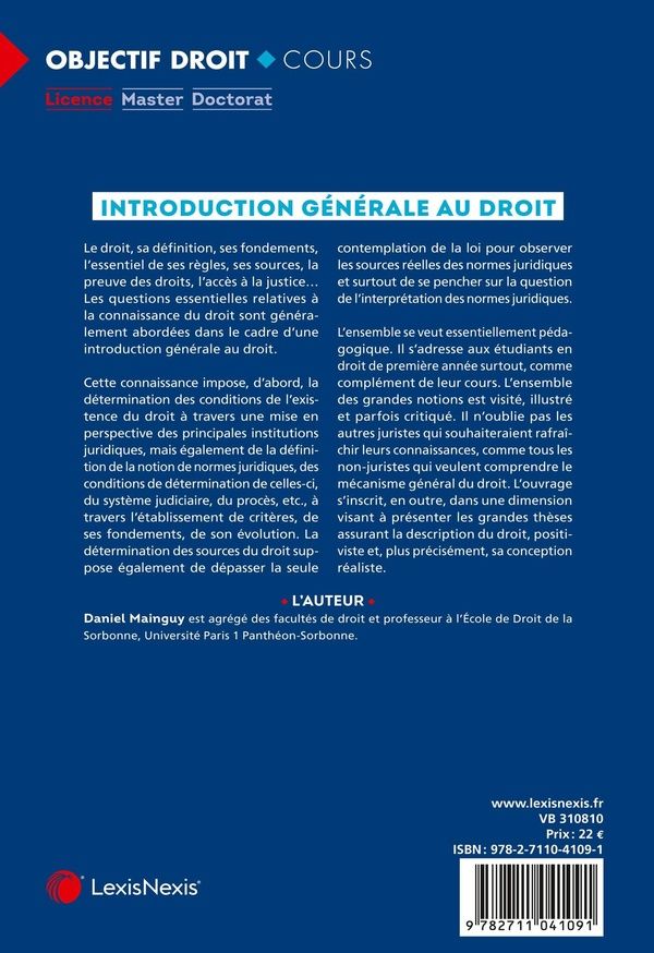 Quatrième de couverture de « Introduction générale au droit »