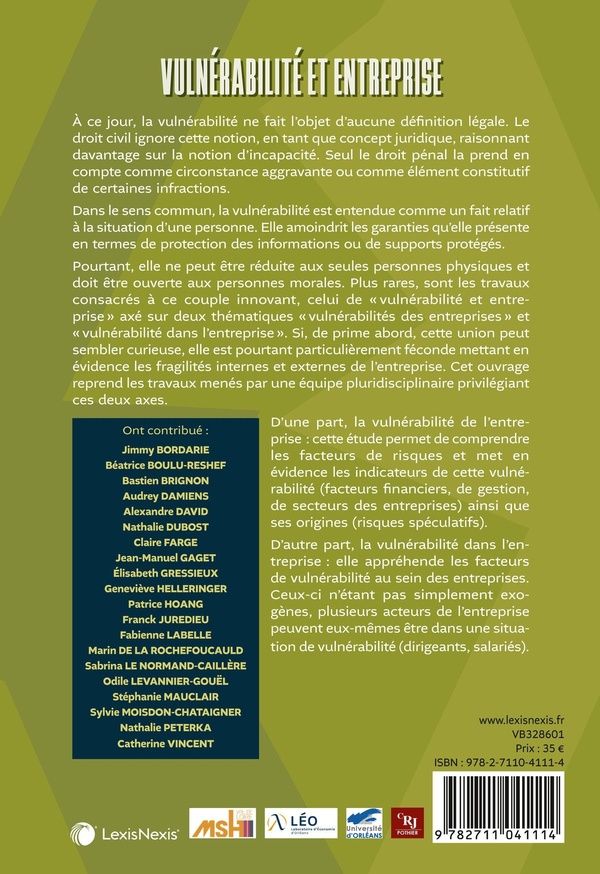 Quatrième de couverture de « VULNERABILITE ET ENTREPRISE »