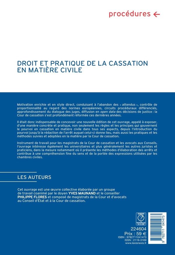 Quatrième de couverture de « Droit et pratique de la cassation en matière civile »