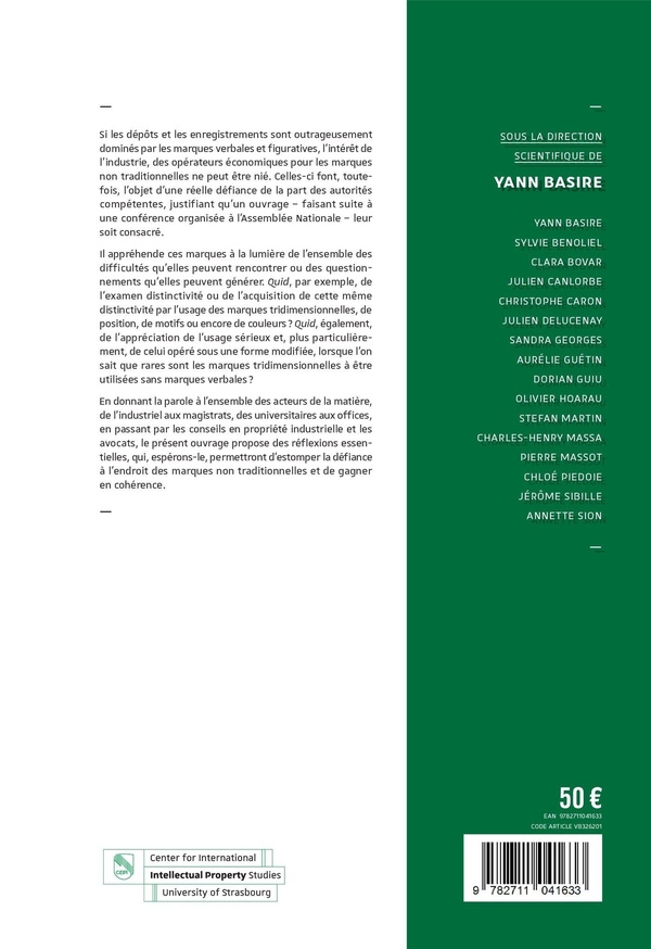 Quatrième de couverture de « Formes, motifs, positions, couleurs : les marques non traditionnelles en question »