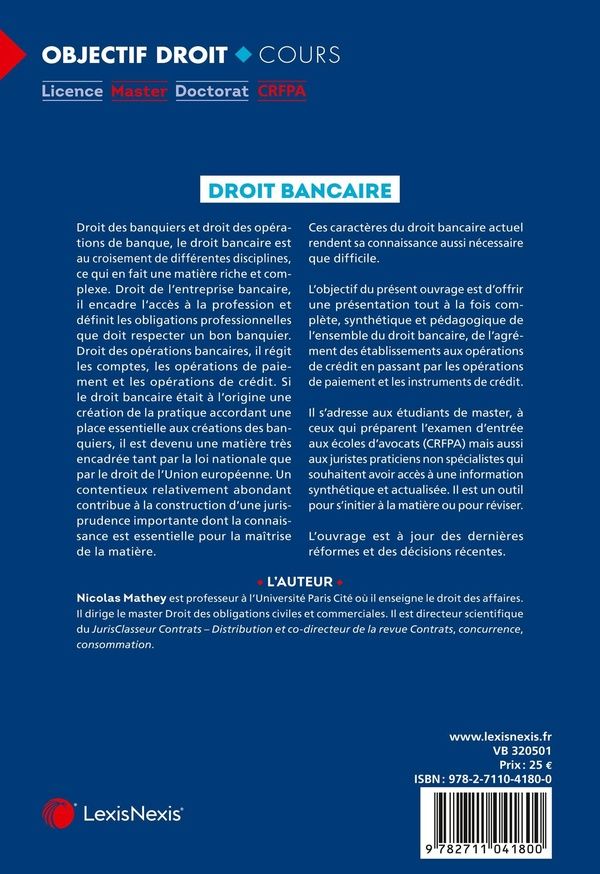 Quatrième de couverture de « Droit bancaire »