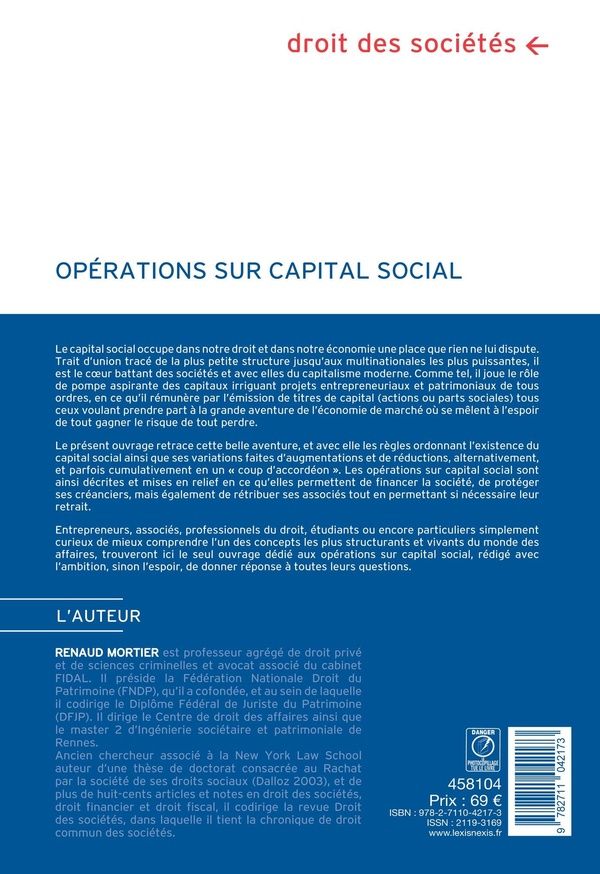 Quatrième de couverture de « Opérations sur capital social : augmentations et réductions de capital »