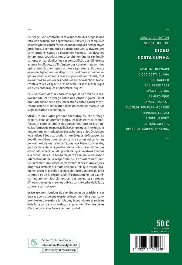 Quatrième de couverture de « Biens contrefaits et responsabilités »