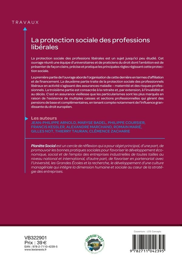 Quatrième de couverture de « La protection sociale des professions libérales »