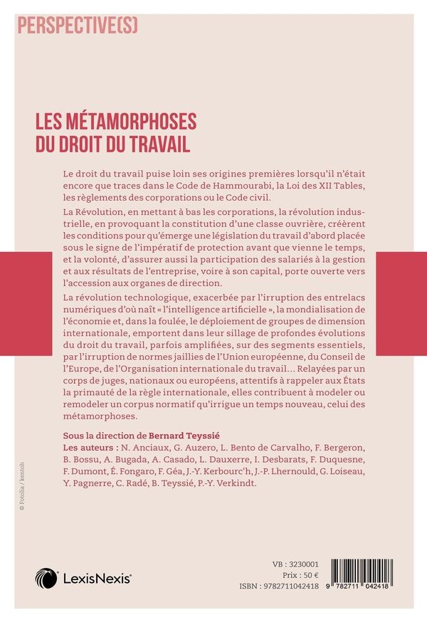Quatrième de couverture de « Les métamorphoses du droit du travail »