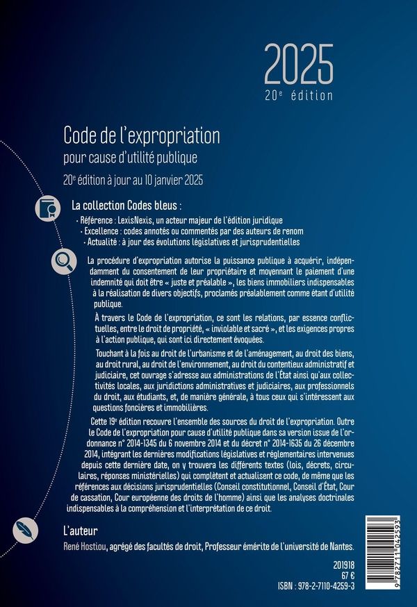 Quatrième de couverture de « Code de l'expropriation pour cause d'utilité publique »