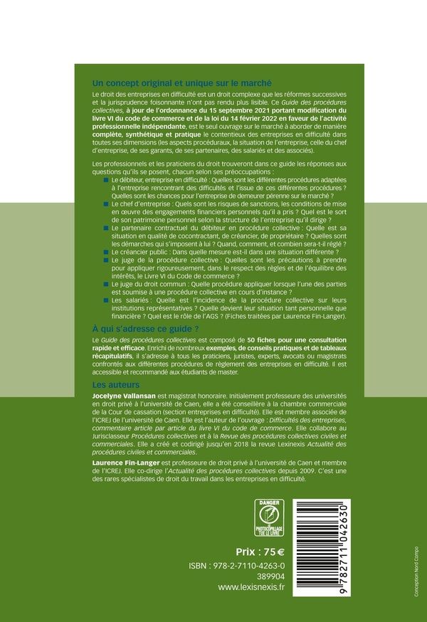Quatrième de couverture de « Guide des procédures collectives, 2025-2026 »