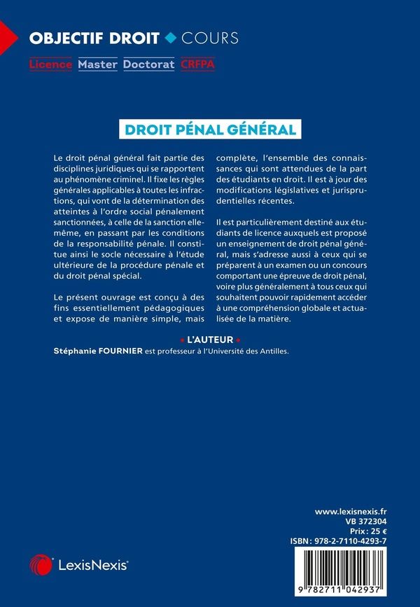 Quatrième de couverture de « Droit pénal général »