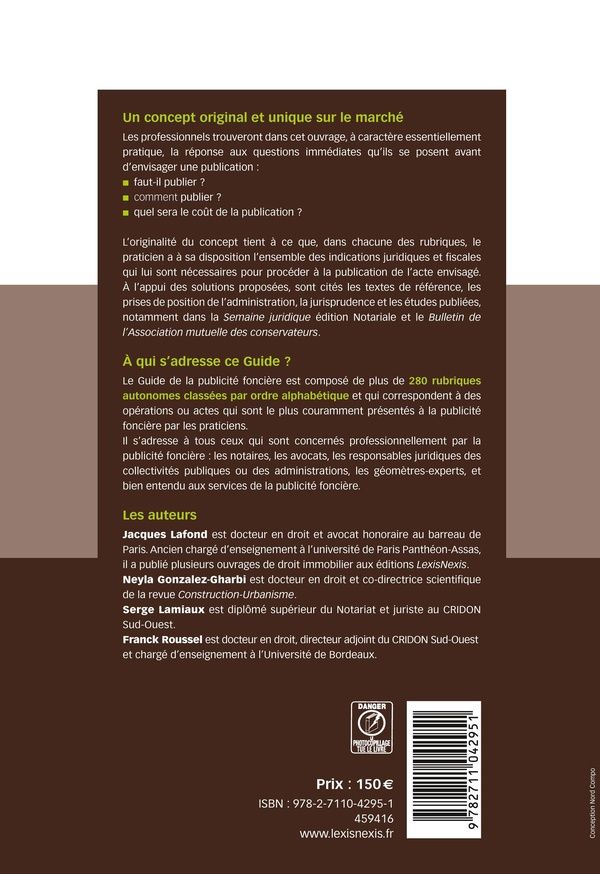 Quatrième de couverture de « Guide de la publicité foncière, 2025 »
