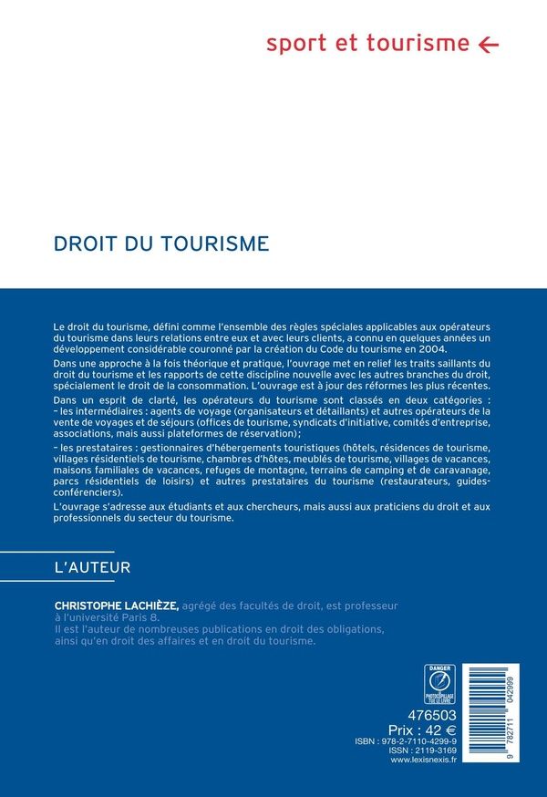 Quatrième de couverture de « Droit du tourisme »