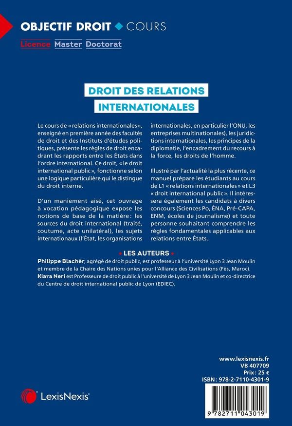 Quatrième de couverture de « Droit des relations internationales »