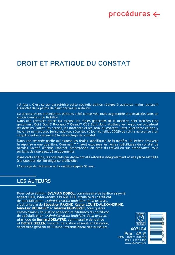 Quatrième de couverture de « Droit et pratique du constat »