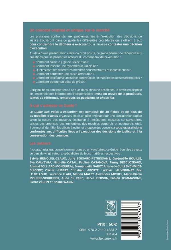 Quatrième de couverture de « Guide des voies d'exécution, 26-27 : règles de procédure, incitation à l'exécution, mesures conservatoires... »