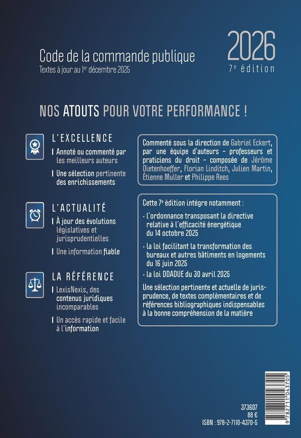 Quatrième de couverture de « Code de la commande publique, 2026 »