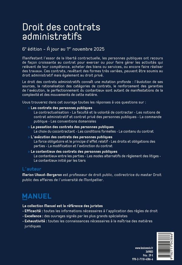 Quatrième de couverture de « Droit des contrats administratifs »