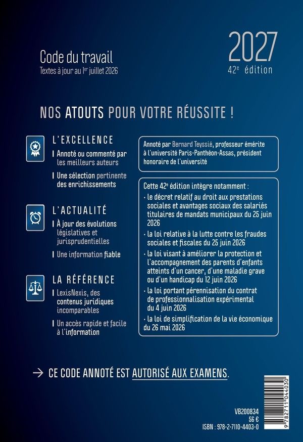 Quatrième de couverture de « CODE DU TRAVAIL 2027 »