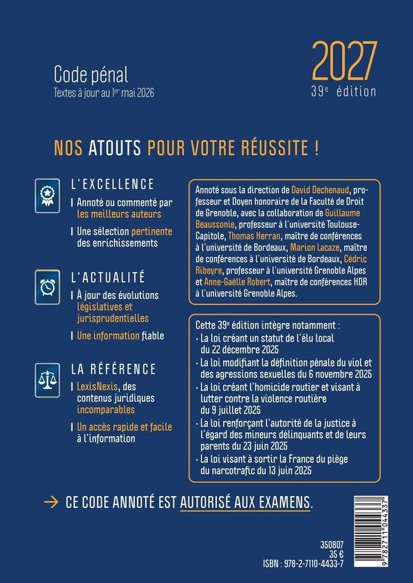 Quatrième de couverture de « CODE PENAL JAQUETTE 2027 - JAQUETTE FLOWER POWER »