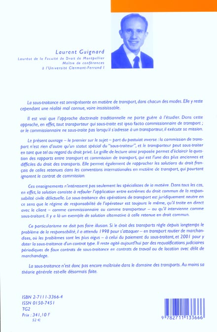 Quatrième de couverture de « SOUS-TRAITANCE ET TRANSPORT »