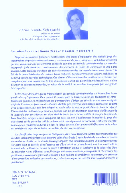 Quatrième de couverture de « LES SURETES CONVENTIONNELLES SUR MEUBLES INCORPORELS »