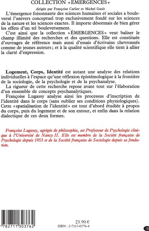 Quatrième de couverture de « LOGEMENT, CORPS, IDENTITE »