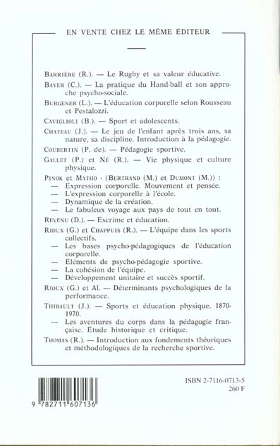 Quatrième de couverture de « DE LA GYMNASTIQUE AUX SPORTS MODERNES - HISTOIRE DES DOCTRINES DE L'EDUCATION PHYSIQUE »
