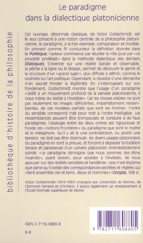Quatrième de couverture de « LE PARADIGME DANS LA DIALECTIQUE PLATONICIENNE »