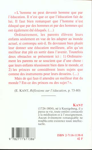 Quatrième de couverture de « REFLEXIONS SUR L'EDUCATION »