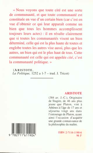 Quatrième de couverture de « LA POLITIQUE »