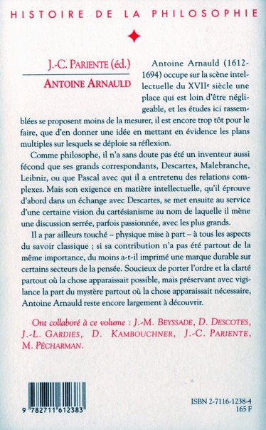 Quatrième de couverture de « ANTOINE ARNAULD - PHILOSOPHIE DU LANGAGE ET DE LA CONNAISSANCE »