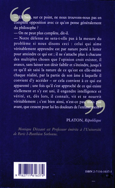 Quatrième de couverture de « PLATON - LE DESIR DE COMPRENDRE »