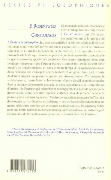 Quatrième de couverture de « CONFLUENCES - POLITIQUE, HISTOIRE, JUDAISME »