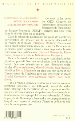 Quatrième de couverture de « AVENIR DE LA RAISON, DEVENIR DES RATIONALITES »