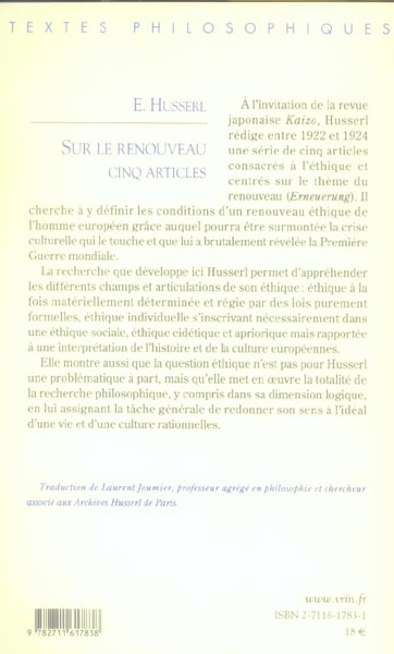 Quatrième de couverture de « SUR LE RENOUVEAU - CINQ ARTICLES »
