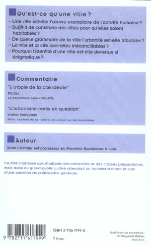 Quatrième de couverture de « QU'EST-CE QU'UNE VILLE? »