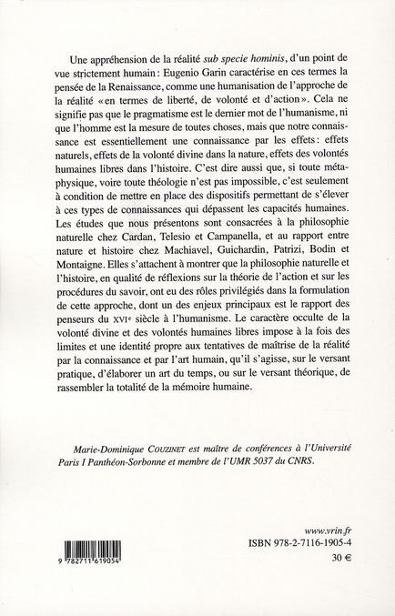 Quatrième de couverture de « SUB SPECIE HOMINIS - ETUDES SUR LE SAVOIR HUMAIN AU XVIE SIECLE »