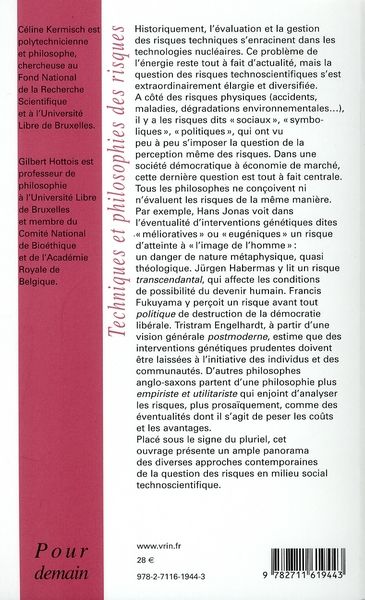 Quatrième de couverture de « TECHNIQUES ET PHILOSOPHIE DES RISQUES »